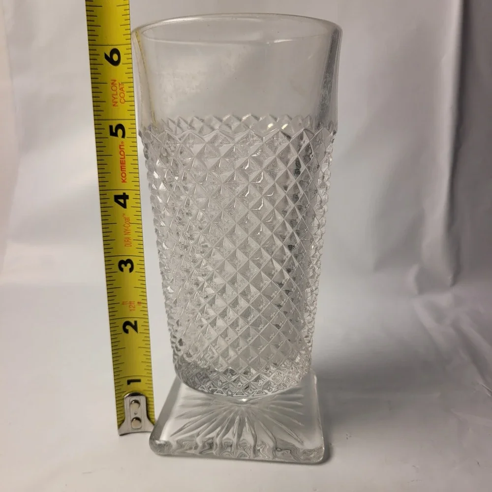 Vintage Imperial Glass Diamond Point‎ Clear Footed Tumbler Square Base 12oz